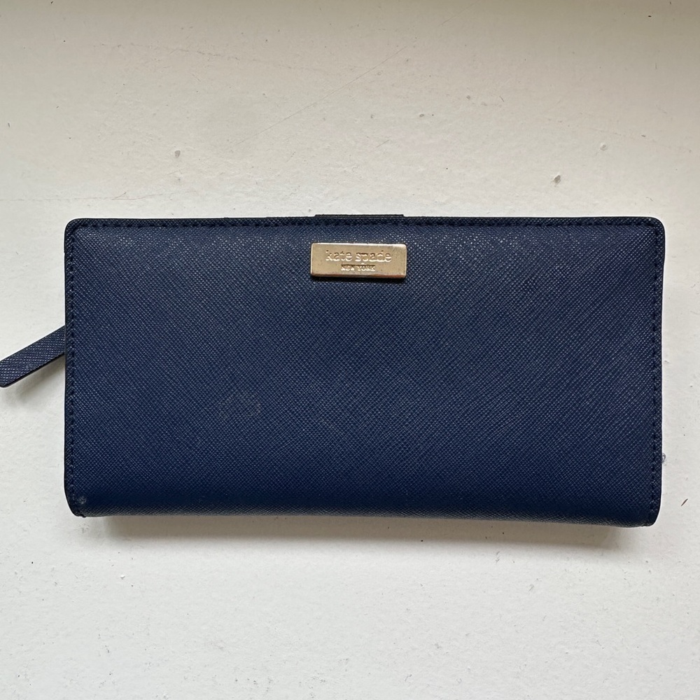 Kate Spade Blue Long Wallet with Gold Accent